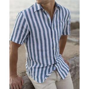 NWT Alex Crane Ola Linen Stripe Short Sleeve Shirt M Big Wave Casual Coastal